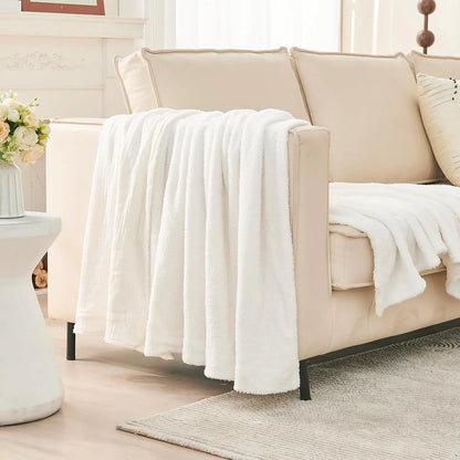 EMME Cotton Throw Blanket 100% Muslin Soft Blanket for Couch 4-Layer Breathable Gauze All Season Soft and Lightweight Pre-Washed Cotton Blanket(White, 140 x 190cm) Angel Wishes