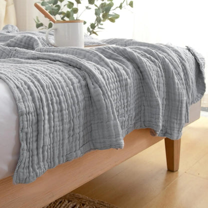 EMME Cotton Throw Blanket 100% Muslin Soft Blanket for Couch 4-Layer Breathable Gauze All Season Soft and Lightweight Pre-Washed Cotton Blanket(White, 140 x 190cm) Angel Wishes