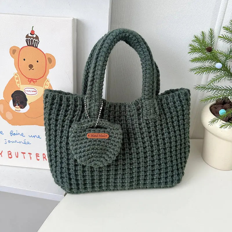 Solid Color Handmade Knitting Bag Cute Wool Handbag Angel Wishes