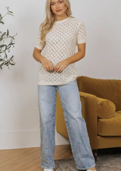 Hollow Out Crochet Short Sleeve Top Angel Wishes