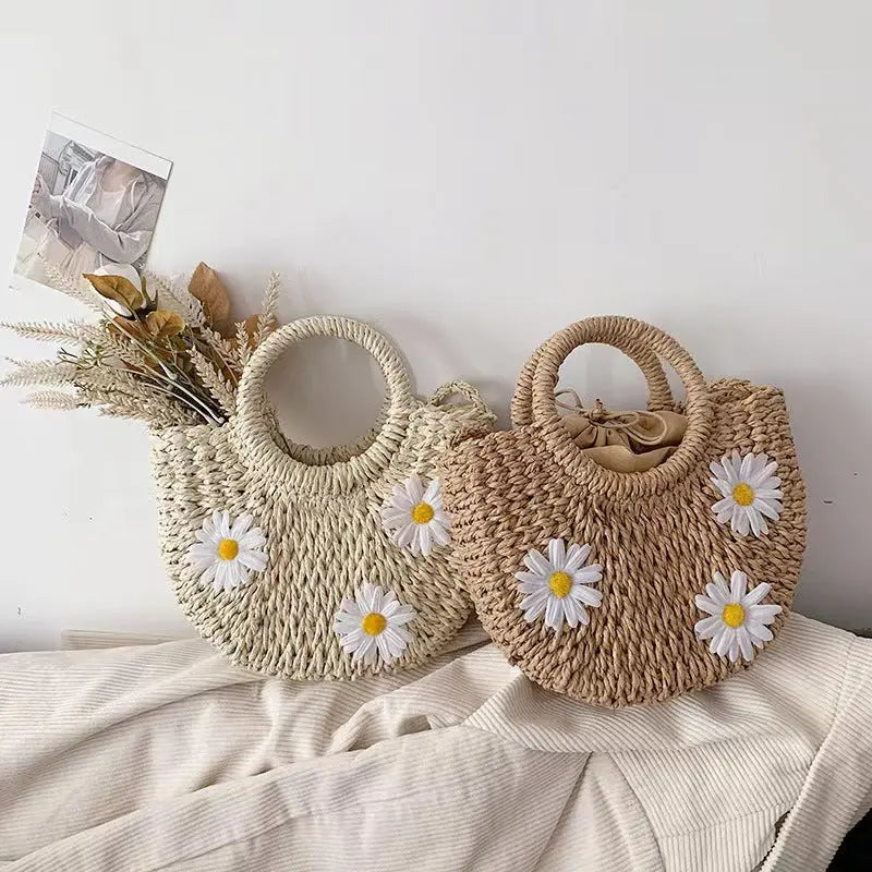 Women's Fashion Daisy Crossbody Portable Straw-weaved Bag Angel Wishes