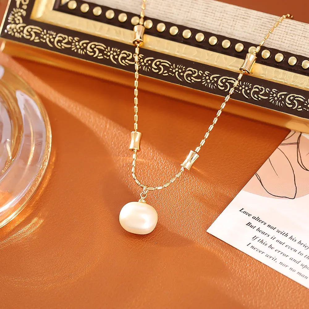 Sugar Pearl Bamboo Necklace High-end Fashion Simple Stud Earrings Angel Wishes