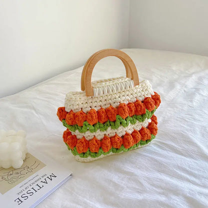 Tulip Bag Hand-woven Bag Cloth Strip Crochet Angel Wishes