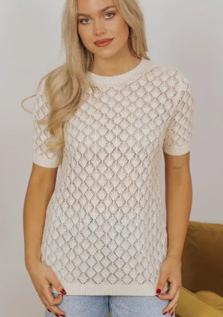 Hollow Out Crochet Short Sleeve Top Angel Wishes