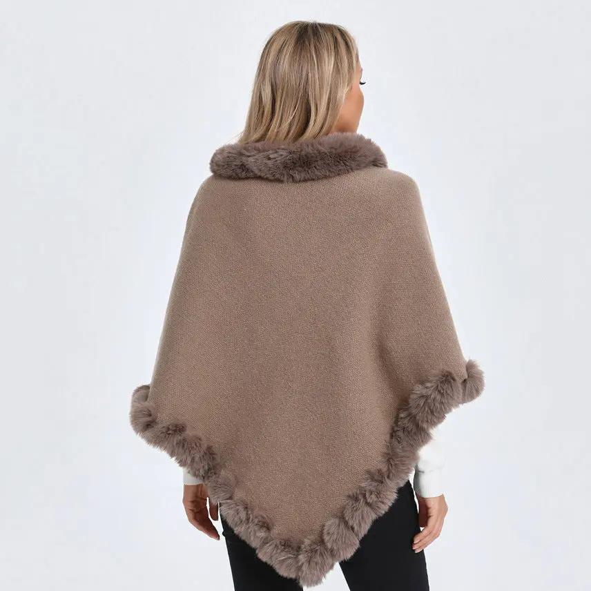 Fur Collar Oversized Knit Pullover Shawl Cloak Angel Wishes