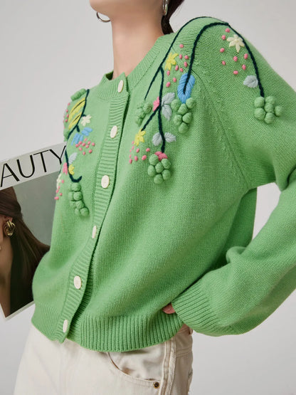 Handmade Three-dimensional Embroidered Knitted Cardigan For Women Angel Wishes