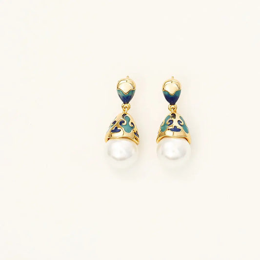 Enamel Pearl Stud Earrings High-end Fashion Elegant Angel Wishes