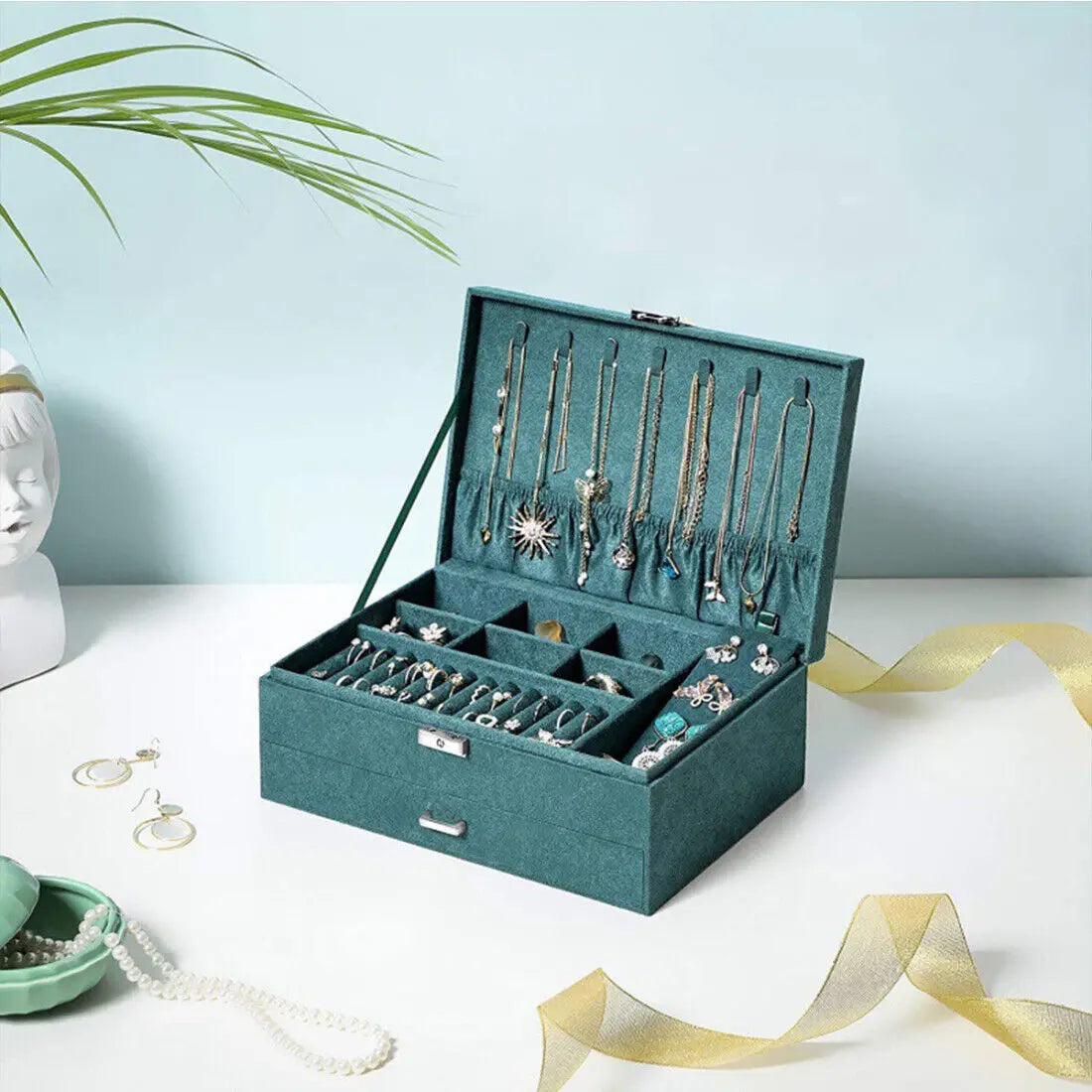 3 Layer Grey Jewellery Box Organizer Rings Necklaces Jewellry Storage Case Box Angel Wishes