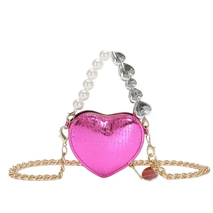 Mini Love-shape Pearls Handbag Fashion Cute Chain Lipstick Bag Women's Bright Candy Color Shoulder Messenger Bag Angel Wishes