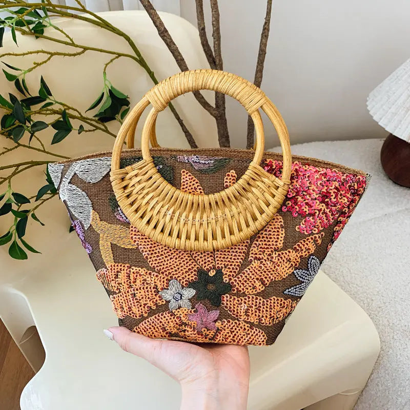 Sequin Straw High-grade Sense Niche Embroidered Bag Angel Wishes