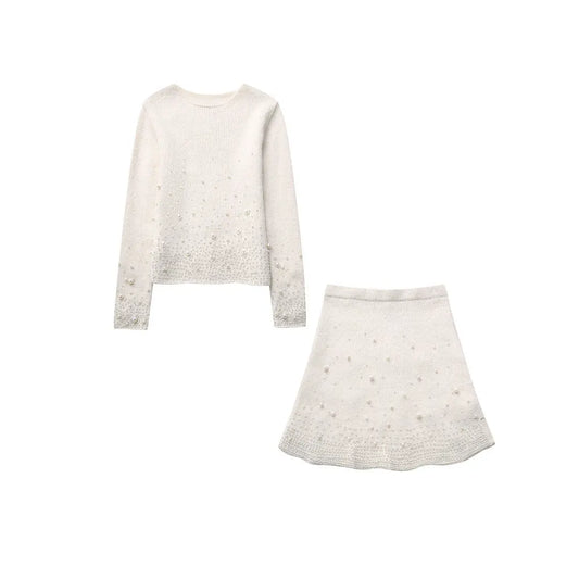 Decorated Pearls Knitwear Mini Skirt Angel Wishes
