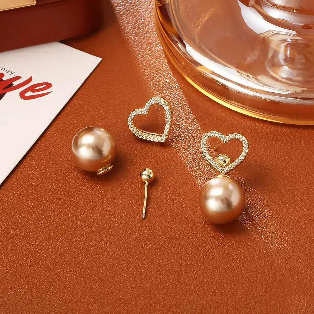 Classic Heart Pearl Stud Earrings Fashionable And Elegant Angel Wishes