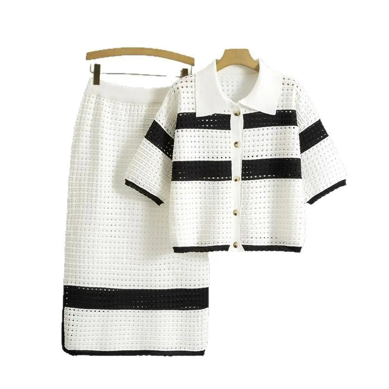 Knitted Short-sleeved top and Skirt Two-piece Set Angel Wishes
