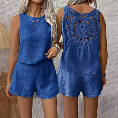 Sleeveless Tank Top Shorts Solid Color Casual Two-piece Suit Angel Wishes