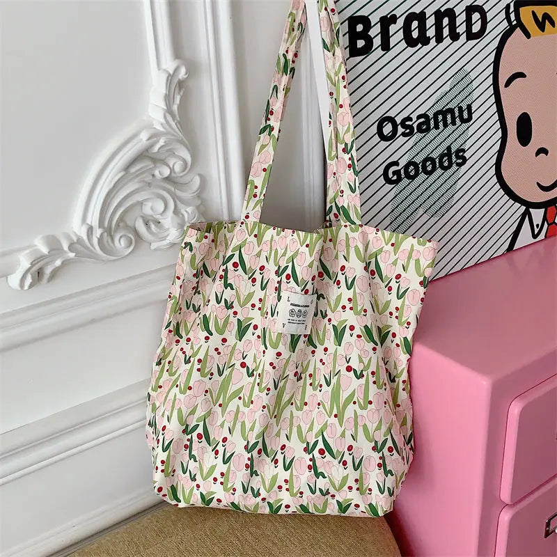Floral Canvas Tote Bag Angel Wishes