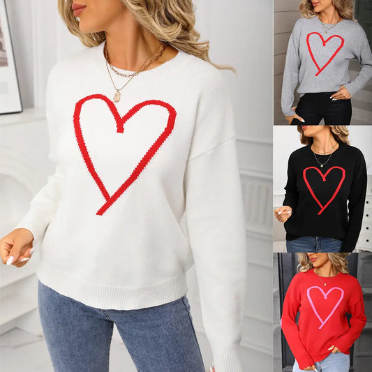 Women's Pullover Heart Knitted Sweater Top Angel Wishes