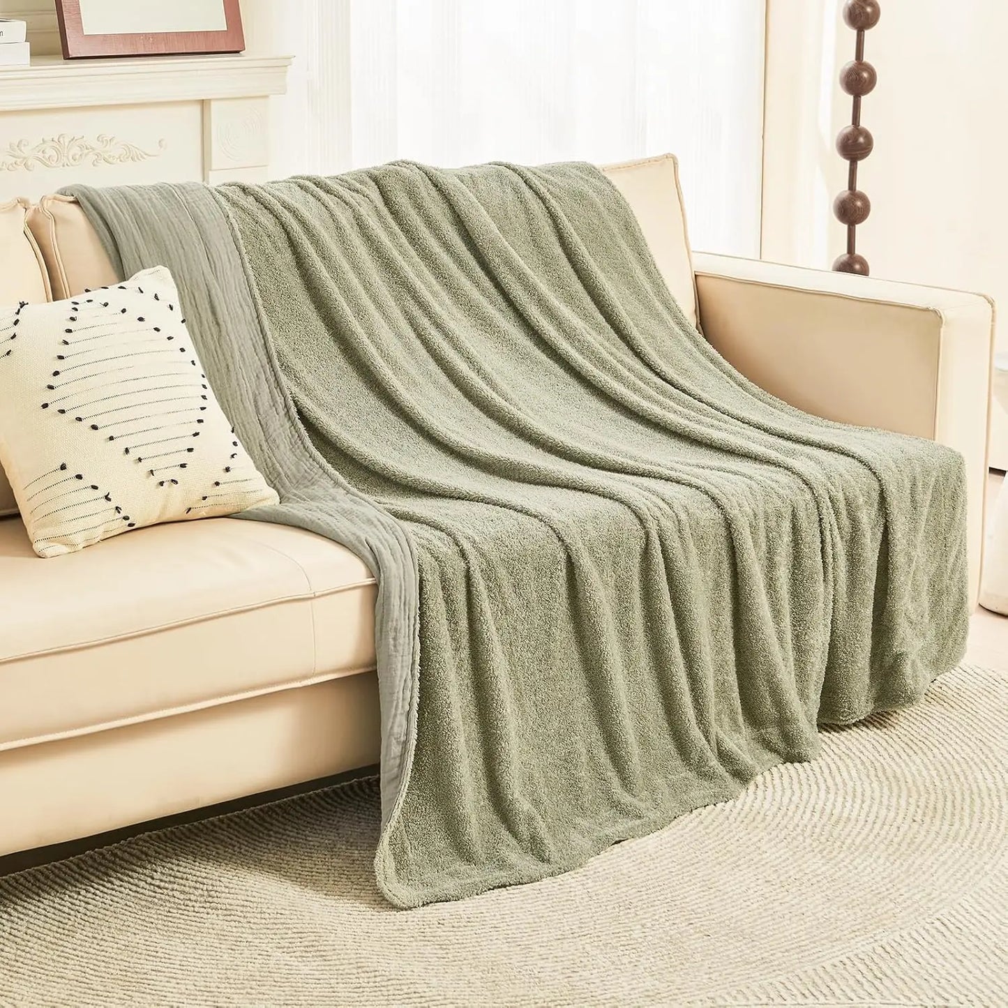 EMME Cotton Throw Blanket 100% Muslin Soft Blanket for Couch 4-Layer Breathable Gauze All Season Soft and Lightweight Pre-Washed Cotton Blanket(White, 140 x 190cm) Angel Wishes