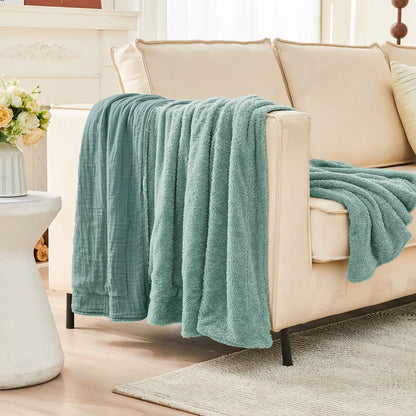EMME Cotton Throw Blanket 100% Muslin Soft Blanket for Couch 4-Layer Breathable Gauze All Season Soft and Lightweight Pre-Washed Cotton Blanket(White, 140 x 190cm) Angel Wishes
