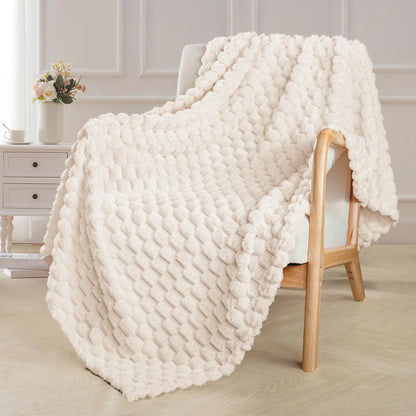 Exclusivo Mezcla Extra Large Soft Fleece Throw Blanket, 127x178 CM Stylish Jacquard Throw Blanket for Couch, Fuzzy Cozy Lightweight for All Season, Ivory Angel Wishes