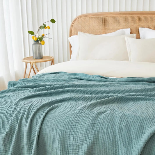 EMME Cotton Throw Blanket 100% Muslin Soft Blanket for Couch 4-Layer Breathable Gauze All Season Soft and Lightweight Pre-Washed Cotton Blanket(White, 140 x 190cm) Angel Wishes