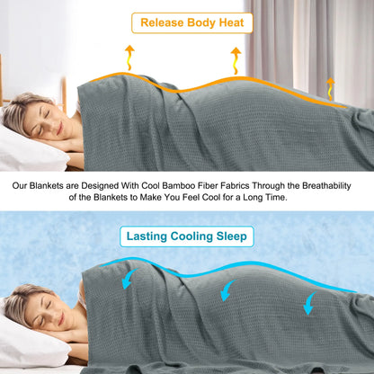 PiccoCasa Cooling Bamboo Blanket All Seasons Breathable for Hot Sleepers, Soft and Lightweight for Bed, Sofa Thin Blanket Summer Keep Cool Light Gray Single 150x200cm Angel Wishes