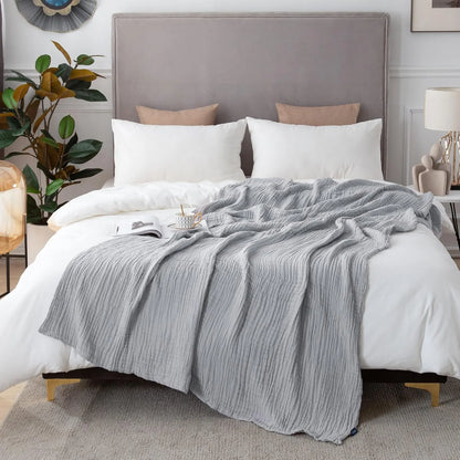 EMME Cotton Throw Blanket 100% Muslin Soft Blanket for Couch 4-Layer Breathable Gauze All Season Soft and Lightweight Pre-Washed Cotton Blanket(White, 140 x 190cm) Angel Wishes