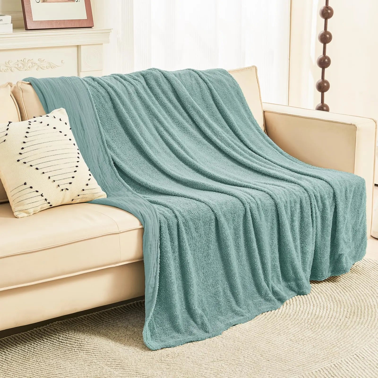 EMME Cotton Throw Blanket 100% Muslin Soft Blanket for Couch 4-Layer Breathable Gauze All Season Soft and Lightweight Pre-Washed Cotton Blanket(White, 140 x 190cm) Angel Wishes