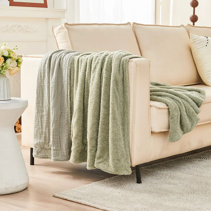 EMME Cotton Throw Blanket 100% Muslin Soft Blanket for Couch 4-Layer Breathable Gauze All Season Soft and Lightweight Pre-Washed Cotton Blanket(White, 140 x 190cm) Angel Wishes
