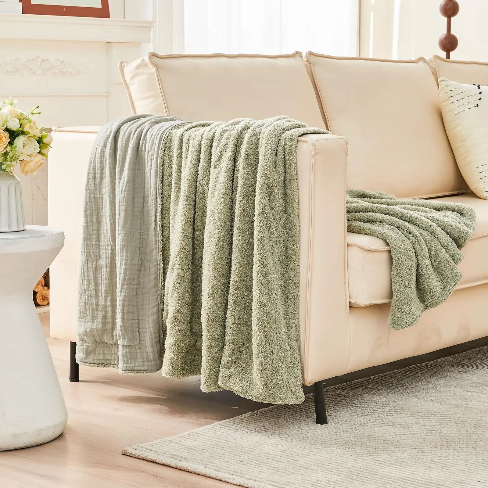 EMME Cotton Throw Blanket 100% Muslin Soft Blanket for Couch 4-Layer Breathable Gauze All Season Soft and Lightweight Pre-Washed Cotton Blanket(White, 140 x 190cm) Angel Wishes
