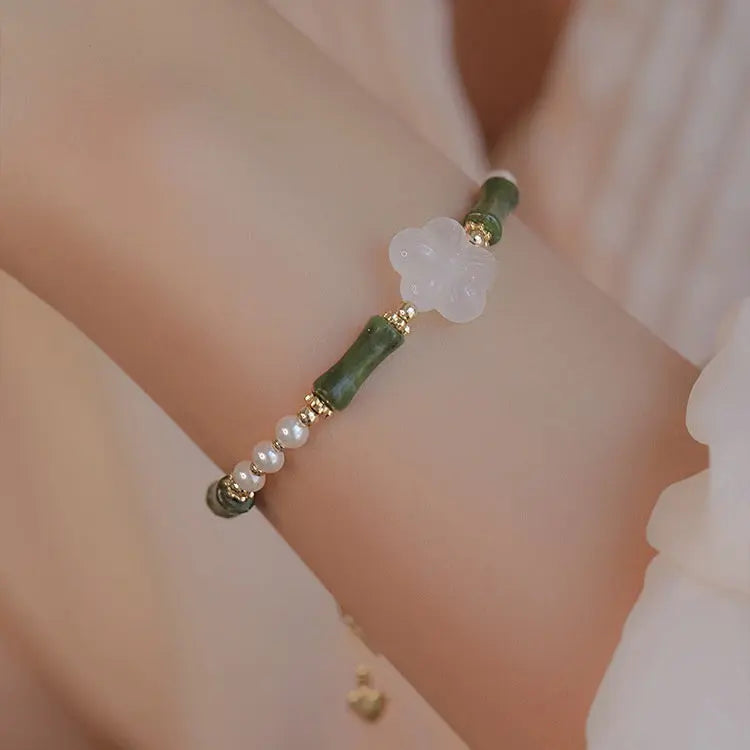 Stylish Olivine Bamboo Joint Shell Pearls Bracelet Angel Wishes