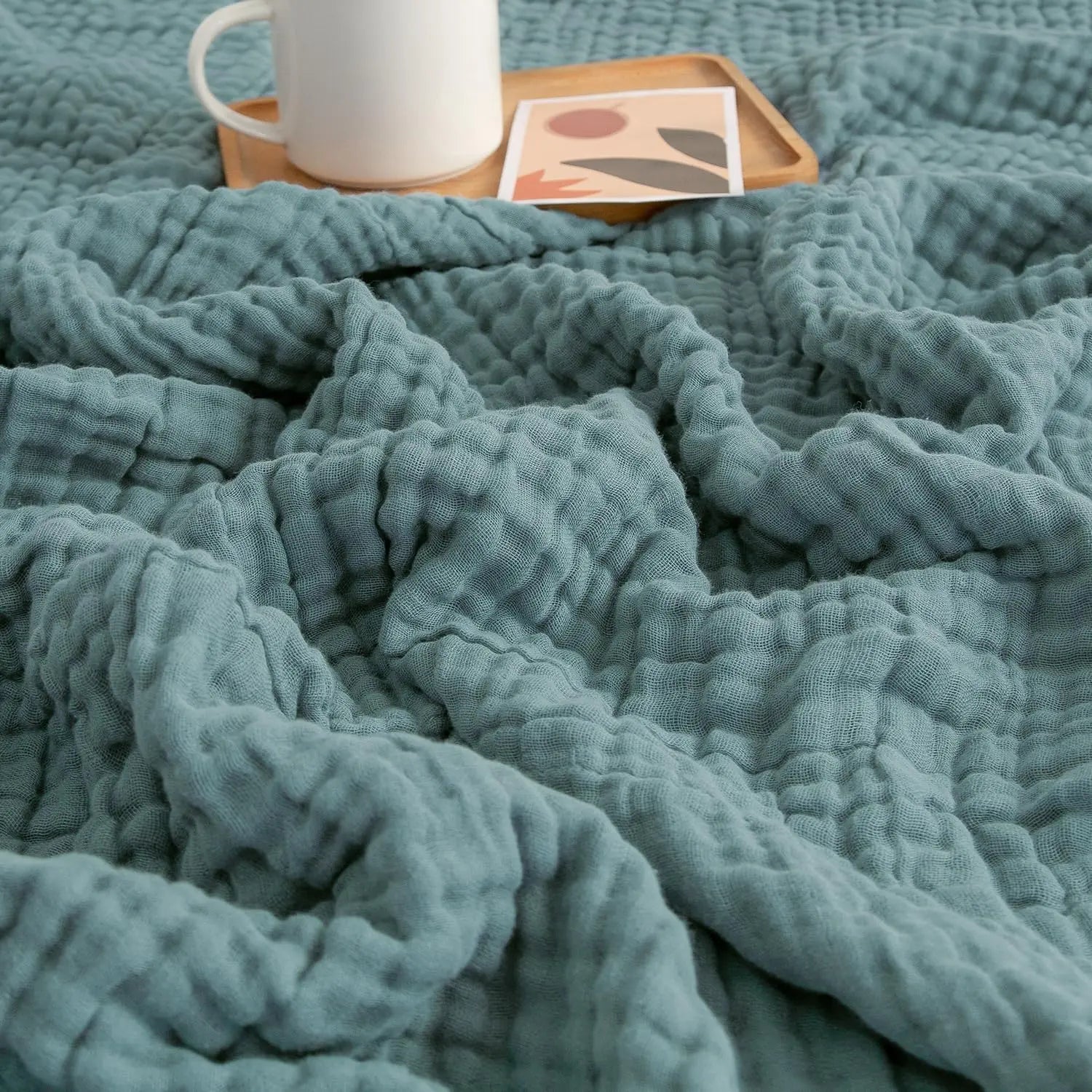 EMME Cotton Throw Blanket 100% Muslin Soft Blanket for Couch 4-Layer Breathable Gauze All Season Soft and Lightweight Pre-Washed Cotton Blanket(White, 140 x 190cm) Angel Wishes