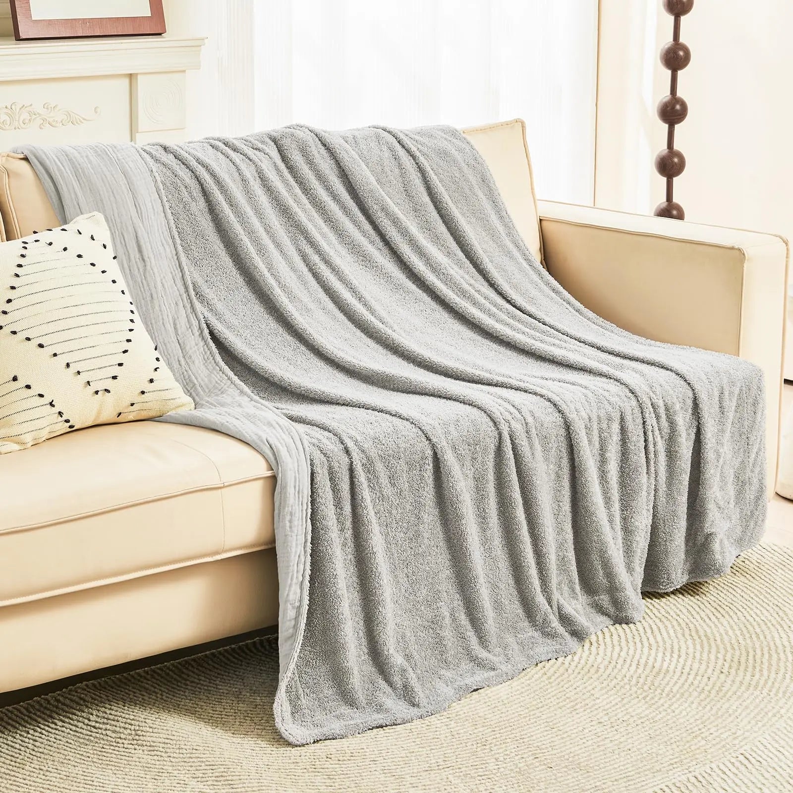 EMME Cotton Throw Blanket 100% Muslin Soft Blanket for Couch 4-Layer Breathable Gauze All Season Soft and Lightweight Pre-Washed Cotton Blanket(White, 140 x 190cm) Angel Wishes