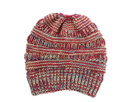Mixed Color Knitted Wool Hat Ladies Non-labeled Ponytail Hat Angel Wishes