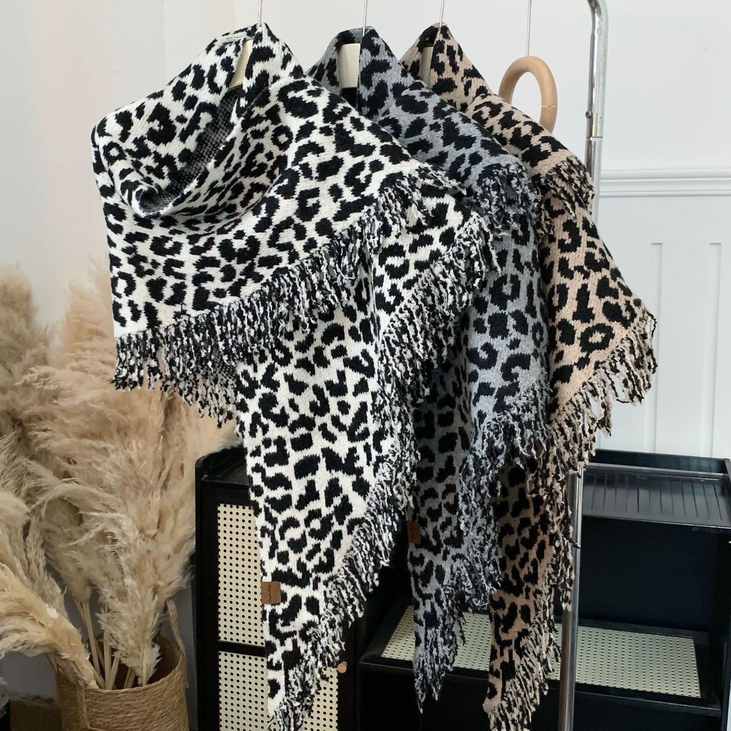 Warm And Stylish Leopard Fringe Scarf Shawl Two-in-one