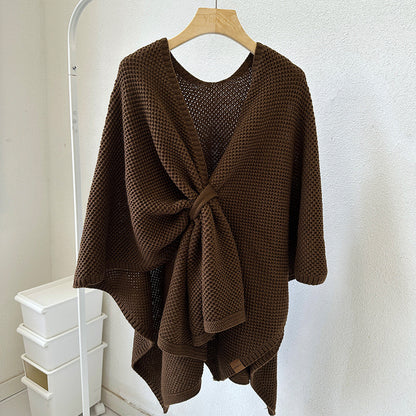 Knitted Cashmere Shawl With Buckle