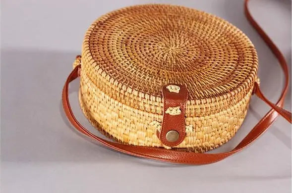 INS CHIC Handmade Crossbody bags Bohemian Straw Bags for Women Little Circle Beach Handbags Summer Vintage Rattan Bag Angel Wishes