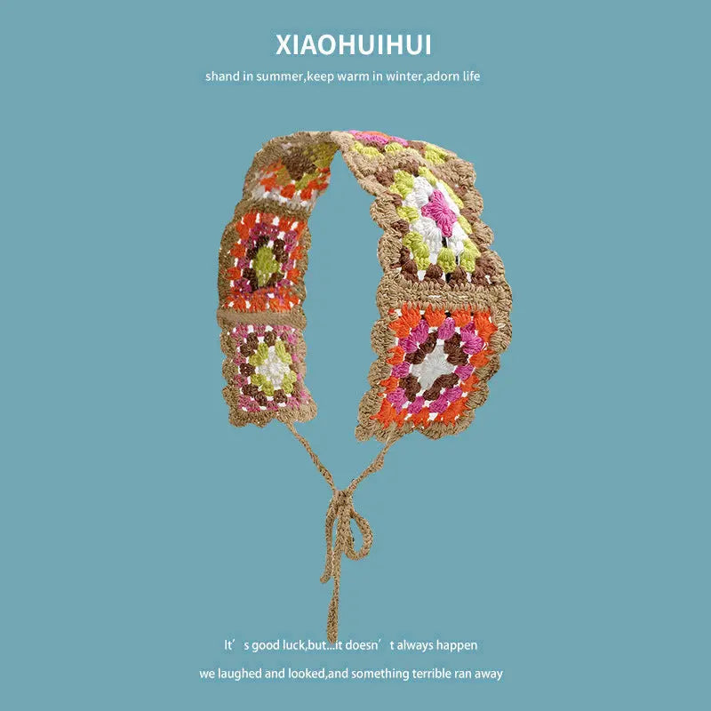 Girl's Colorful Hair Band Handmade Crochet Fashion Color Contrast Hair Accessories Cotton Braided Ear Warmer Wear Matching Headband For Women Angel Wishes