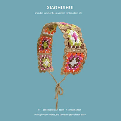 Girl's Colorful Hair Band Handmade Crochet Fashion Color Contrast Hair Accessories Cotton Braided Ear Warmer Wear Matching Headband For Women Angel Wishes