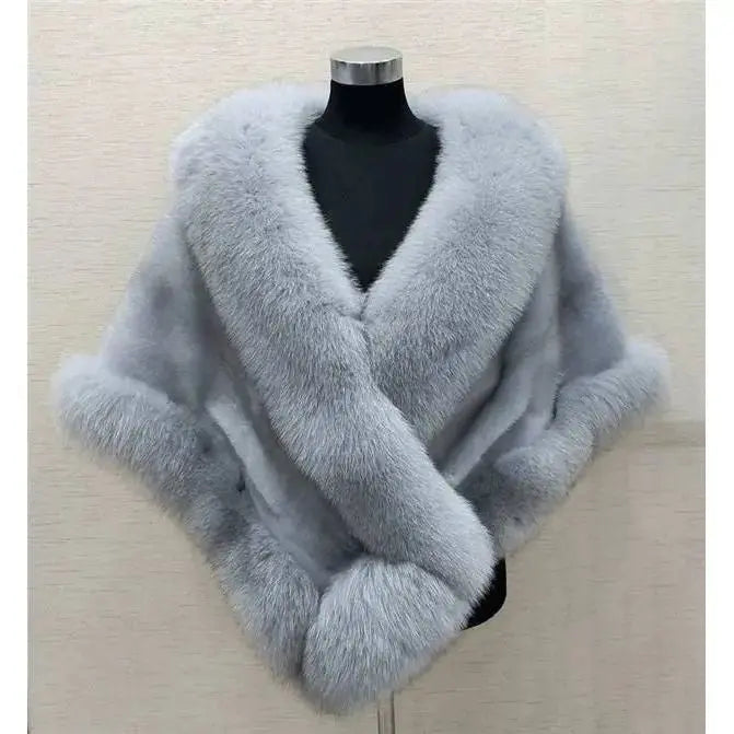 Imitated Mink Fox Fur Cape Coat Plus-sized Dress Shawl Angel Wishes