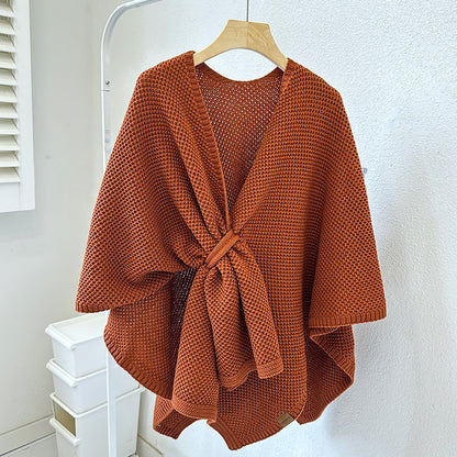Knitted Cashmere Shawl With Buckle