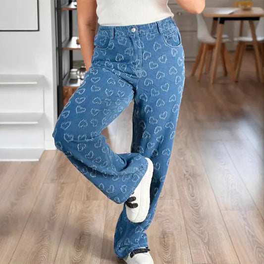 Denim Trousers Love Crochet Wash Straight Angel Wishes