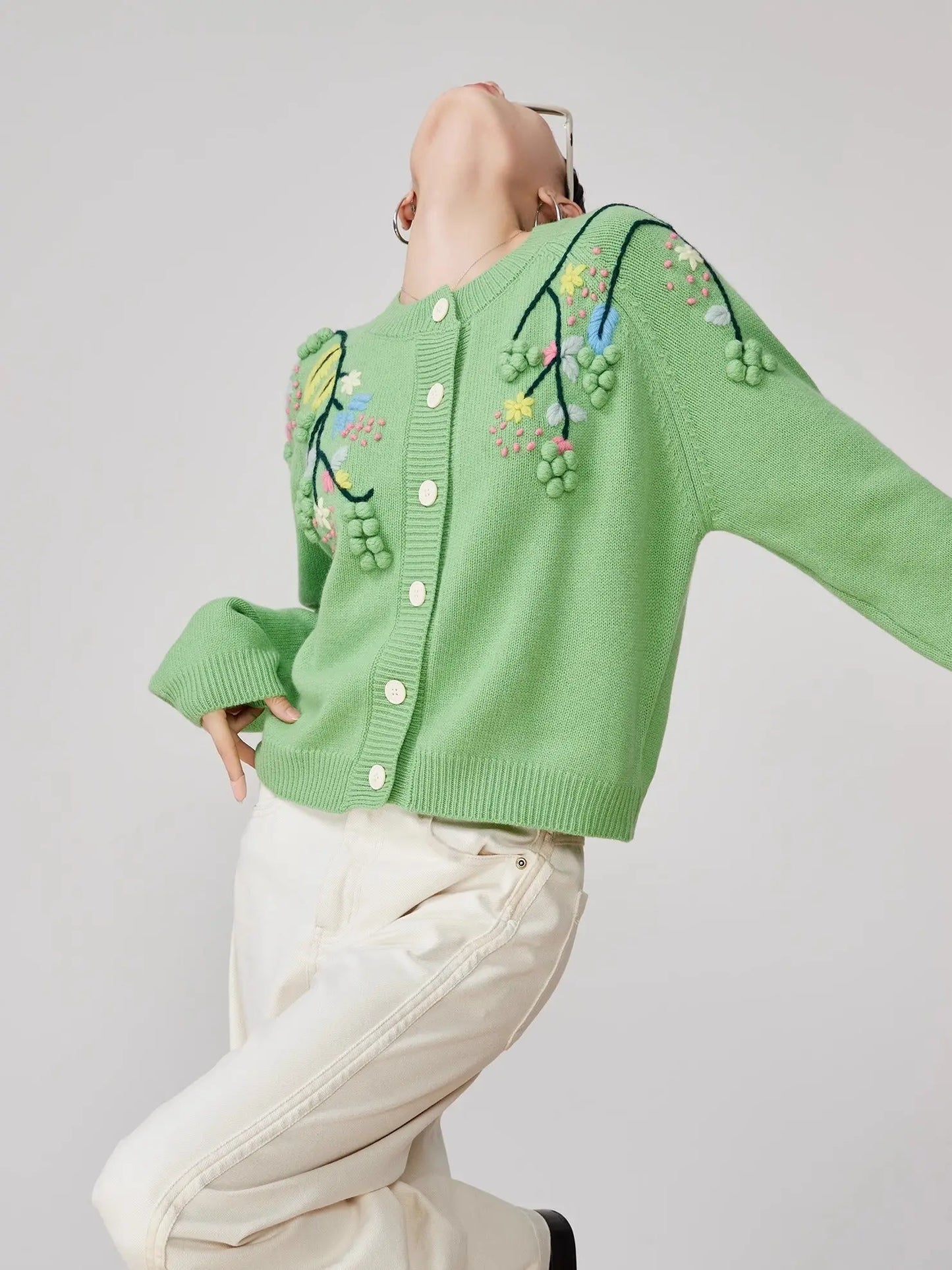 Handmade Three-dimensional Embroidered Knitted Cardigan For Women Angel Wishes