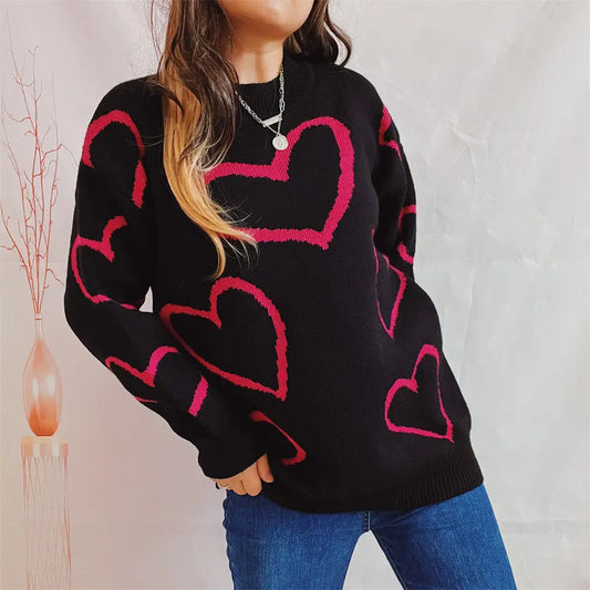 Love Pattern Sweater Round Neck Long Sleeve Angel Wishes