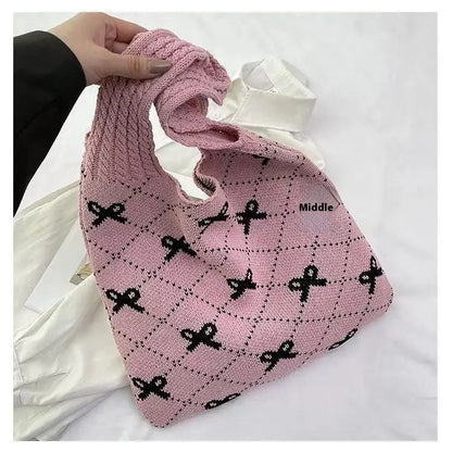 Bow High Sense Light Luxury Minority Shoulder Bag Casual Knitted Woven Bag Angel Wishes
