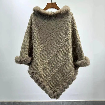 Fur Collar Oversized Knit Pullover Shawl Cloak Angel Wishes