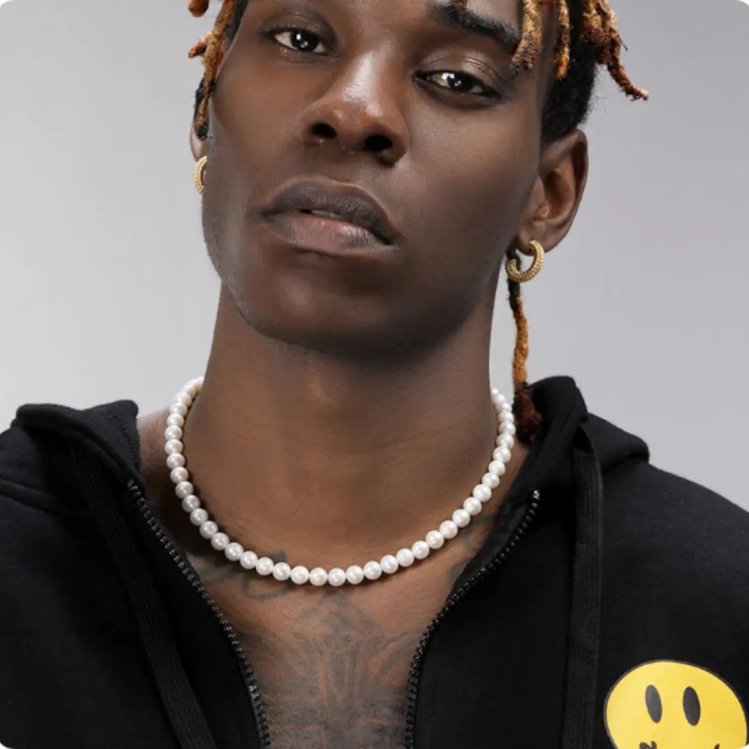 Natural Pearl Necklace Men's Hip-hop Retro High-end Clavicle Necklace Women Angel Wishes