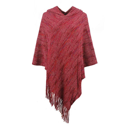 Hooded Striped Tassel Cape And Shawl Women Angel Wishes