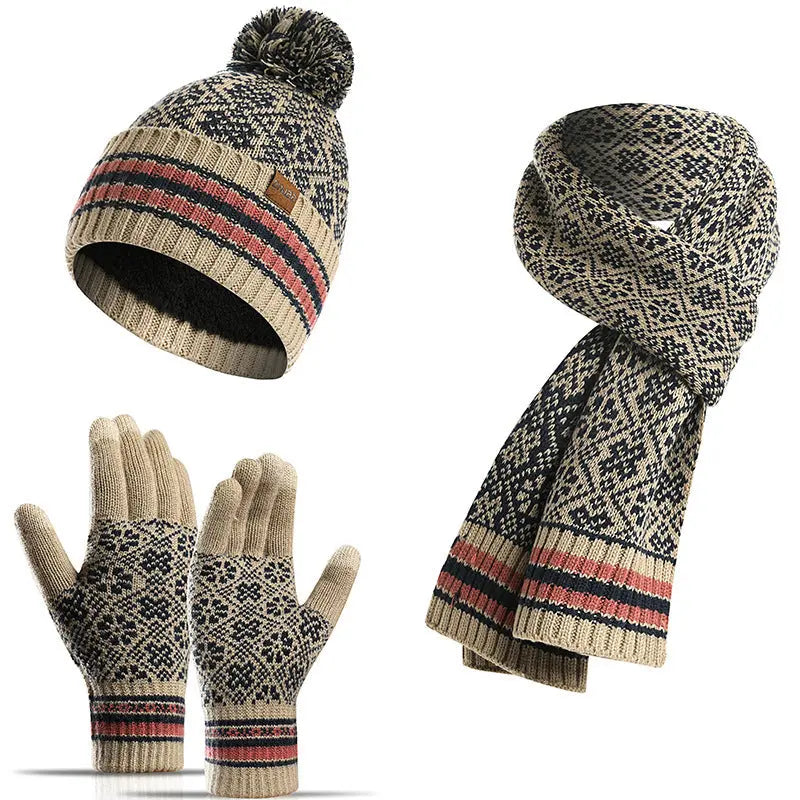 Three-piece Winter New Knitted Warm Woolen Hat Scarf And Gloves Angel Wishes