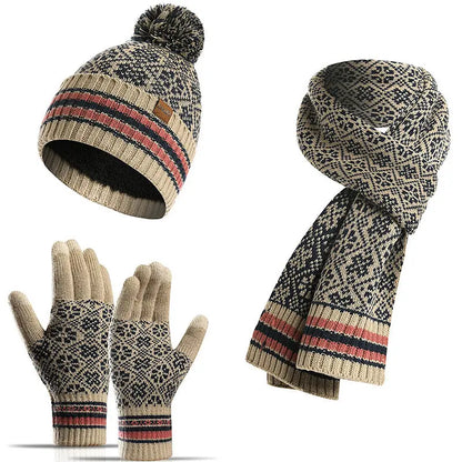 Three-piece Winter New Knitted Warm Woolen Hat Scarf And Gloves Angel Wishes