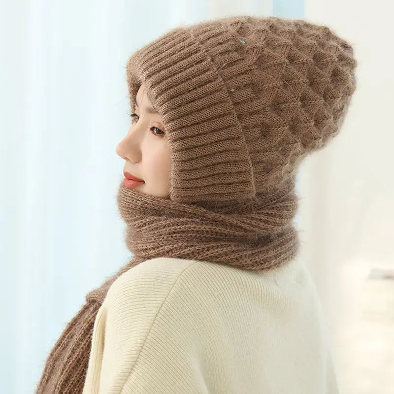 Women's Fleece-lined Scarf And Hat Winter Warm Knitted Hat Scarf Angel Wishes